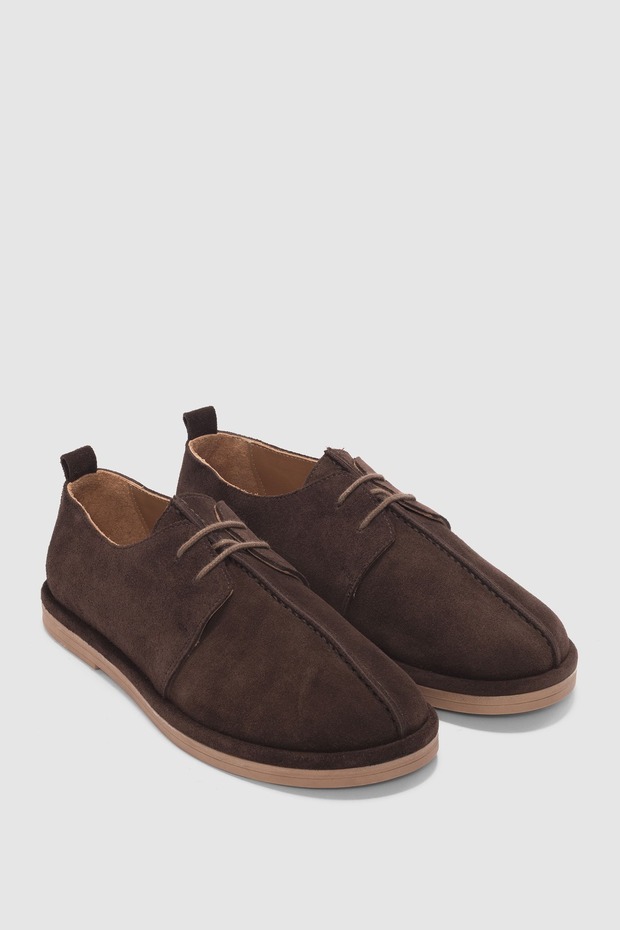 Viore Genuine Leather Front Line Detailed Lace-Up Women's Shoes - Brown Suede