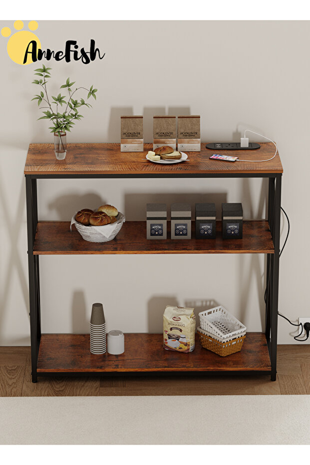120*30*90cm Console Table with Power Outlet Sofa Table with Storage Shelf and Entryway Table - 5