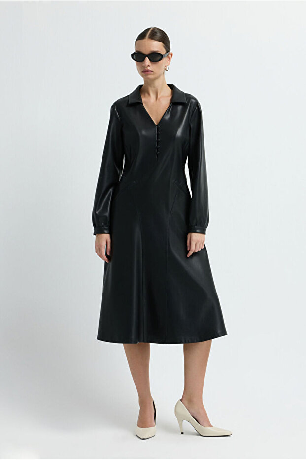 Midi Boy Deri Elbise - 6