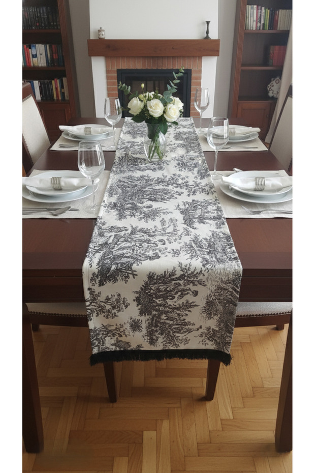 Black English Country Rustic Vintage 40 X 155 Tufted Table Runner for Dining Table Coffee Table Cover
