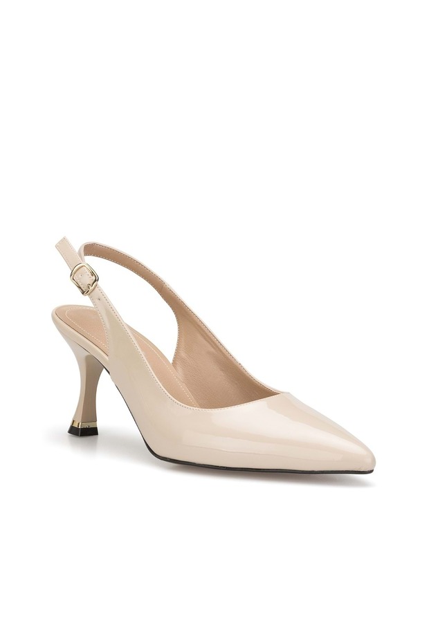 Ds Spillo-112 Patent Leather Beige Women's Daily Classic Heeled Shoes