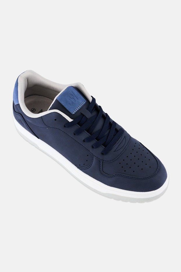 Men Brand Logo Lace Up Casual Shoes, Navy blue