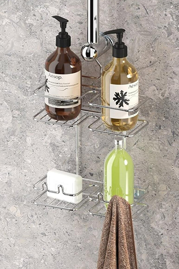 Tekno Tel Bk-067 Chrome Hanging 2-Tier Flat Shower Shelf | Metal Shampoo Dispenser Shower Pipe Organizer