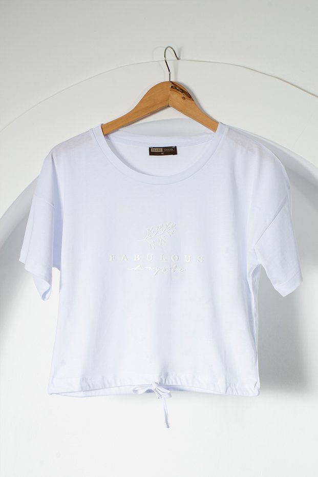Women's Printed White Crop T-Shirt