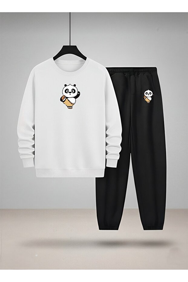 طقم سويت شيرت وبنطلون رياضي للأطفال من FIGHTER PANDA مطبوع 3 Thread Shardonlu