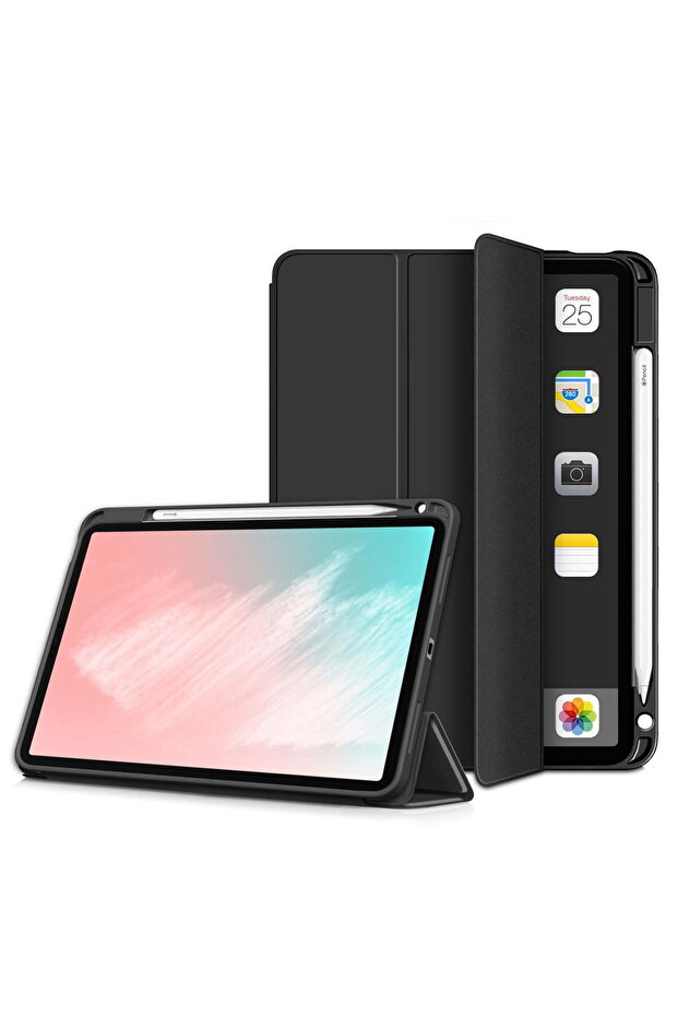 Case for 2024 iPad Air 11" (M2) Slim PU Leather Trifold Stand with Pencil Holder - Black