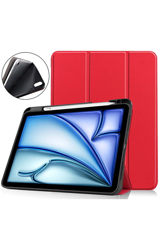 iPad Air 11 (2024) Slim Flip Smart Cover Case with Pencil Holder - Red