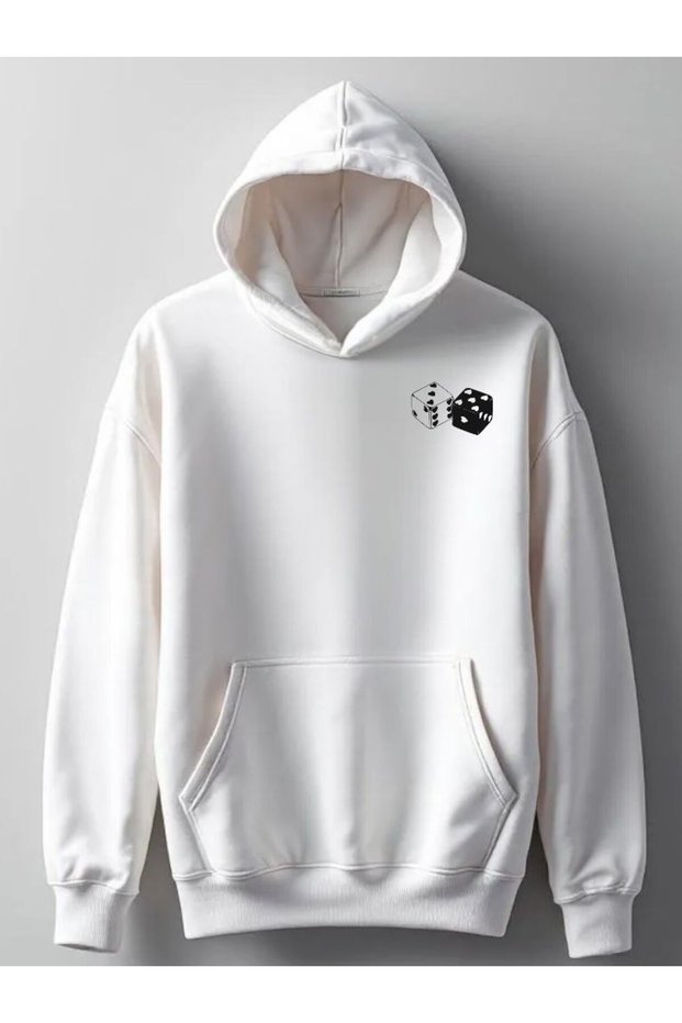 New Season 2-Piece Dice Printed 3-Ply Cotton Cap Hooded Atshi̇rt