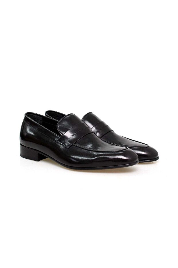 Black Color Laceless Genuine Leather Men's Shoes