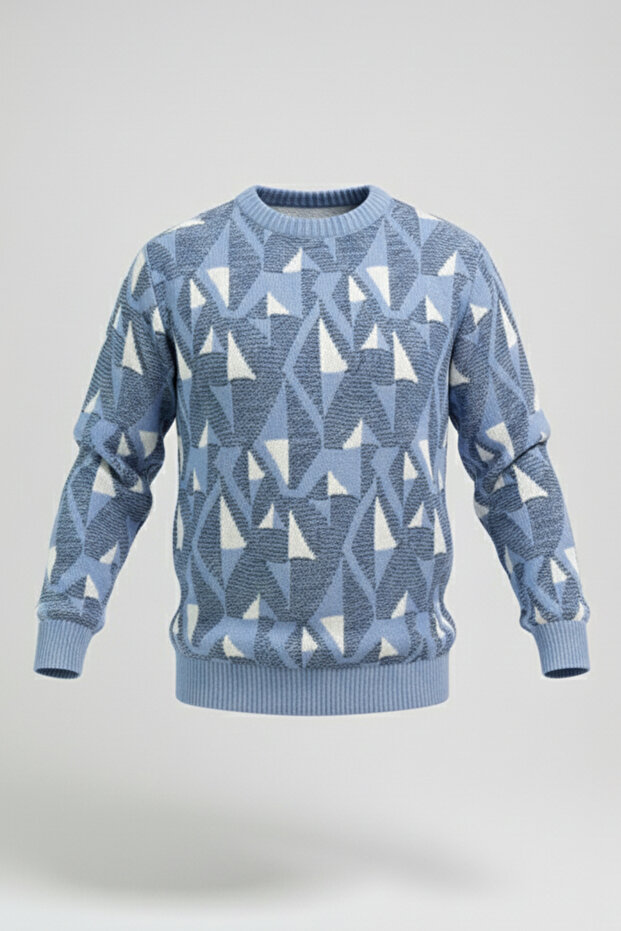 سترة منقوشة برقبة دائرية للرجال - 4