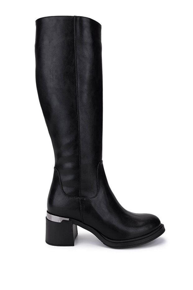 Women's Faux Leather Black Heeled Boots