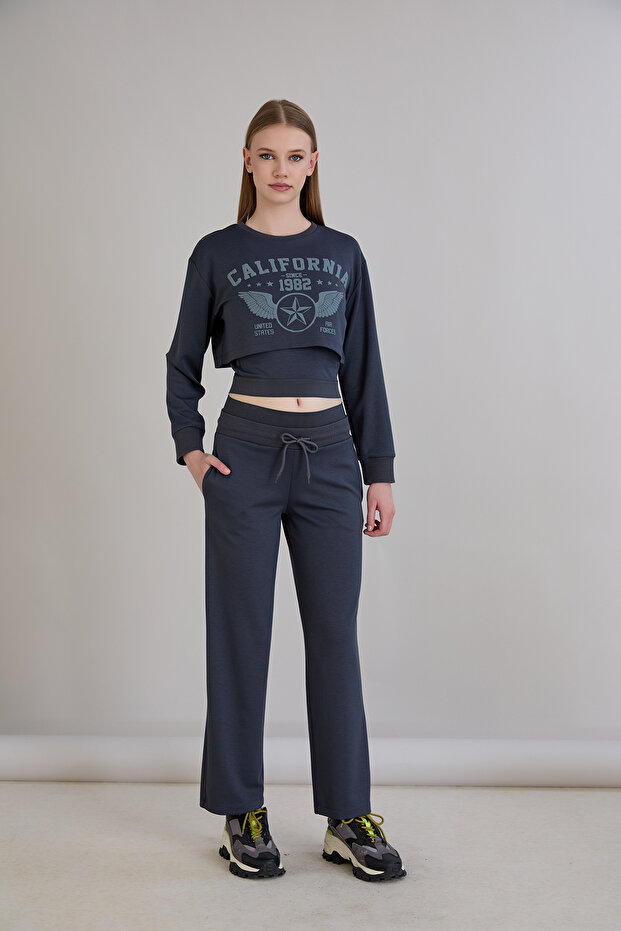 Women's California Printed Crop Tracksuit Bottom Top Set