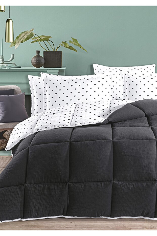 طقم نوم مريح من الموسلين مكون من 4 طبقات من القطن بنسبة 100% من Lovely Timeless، لون أسود مقاس 155 × 215 سم