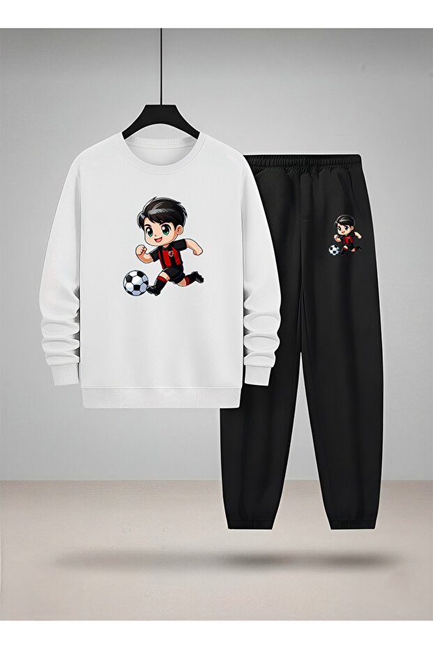 Boy's Crew Neck Sweatshirt and Sweatpants Set Anime Football B Printed 3 Thread Raised