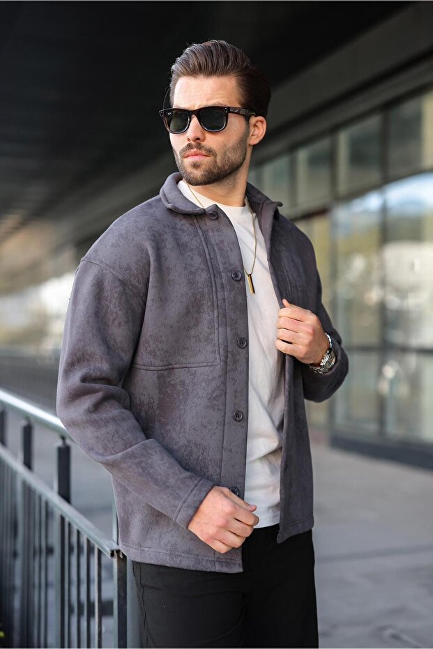 سترة قميص من الصوف الداخلي بلون الأنثراسيت E6767 - 4