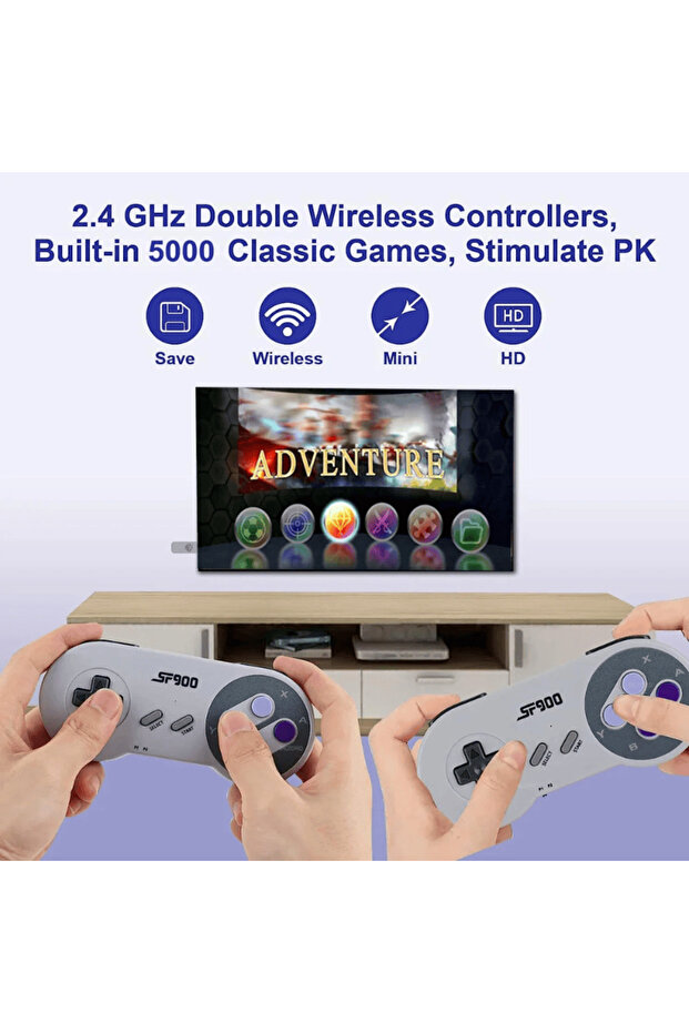 Portable Retro Game Console 5000 Games Installed 2 2.4Ghz Wireless Controllers Memory Card - 7