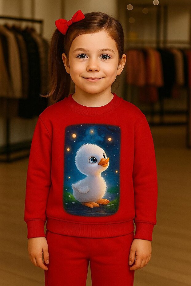 Tracksuit Set Night Duck Picture Patterned 3-4-5-6-7-8-9-10-11-12 Years Old