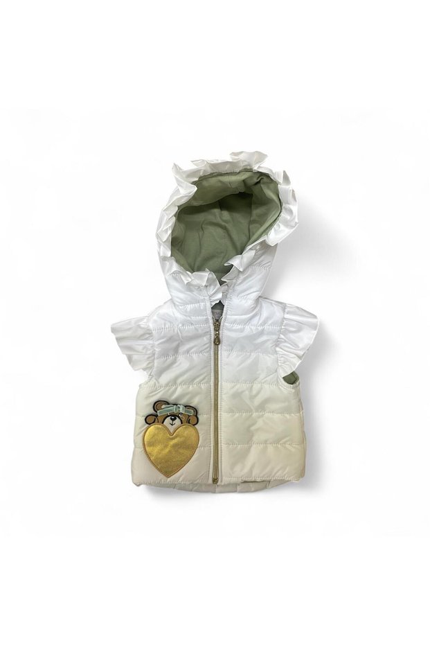 Girl's Hooded Heart Bear Embroidered Puffer Vest