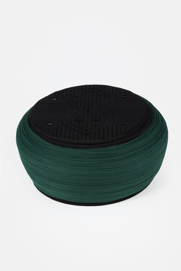 Prayer Shawl - Green Fabric - Black Cap - Plain Wrap - Nâli Şerif - 5 Meters
