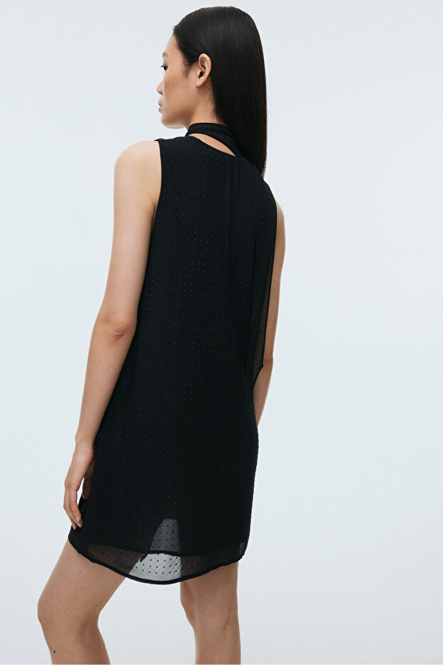 İşlemeli Şifon Elbise - 4