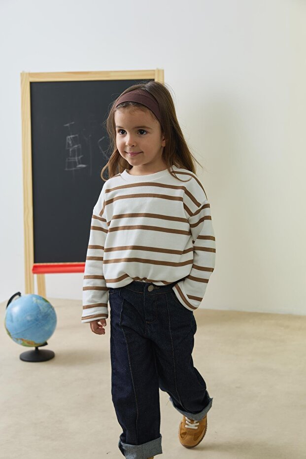 Çizgili Sweat - kahve - 4