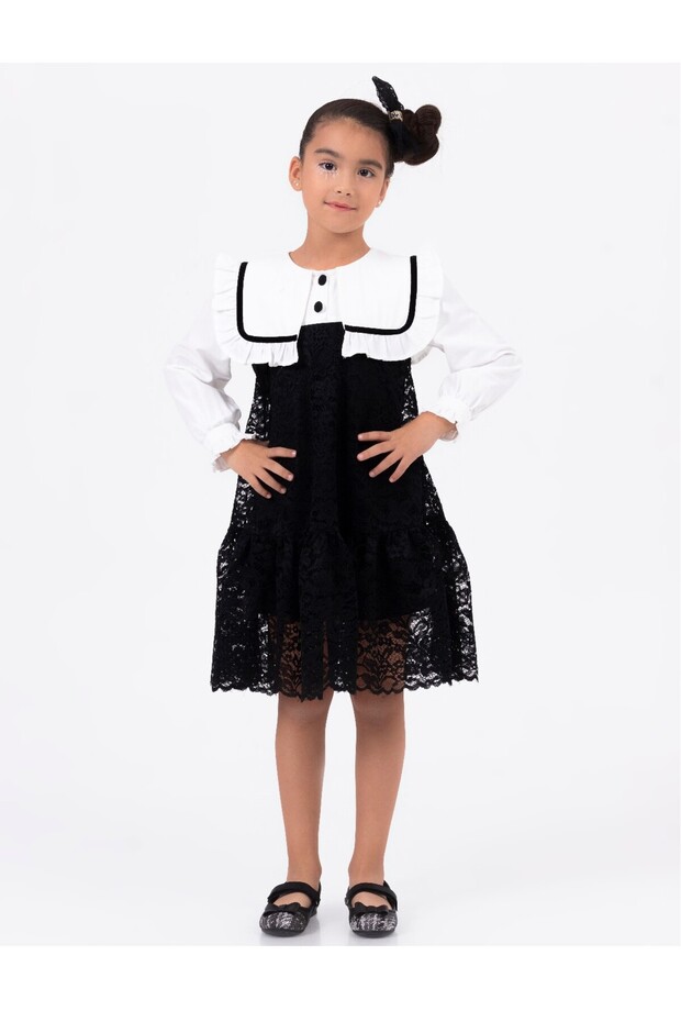 Girl's Dress with Lace Collar Detail