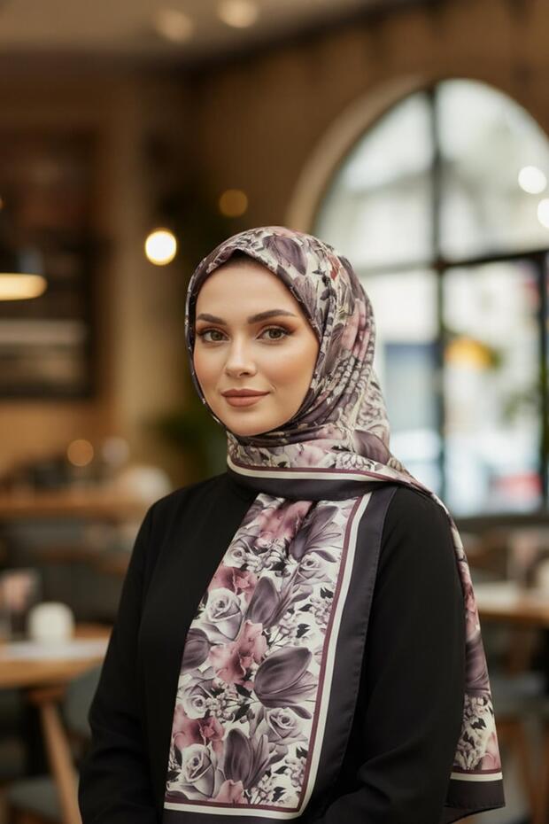 شال قطني ناعم بنمط الورد واللافندر - 1