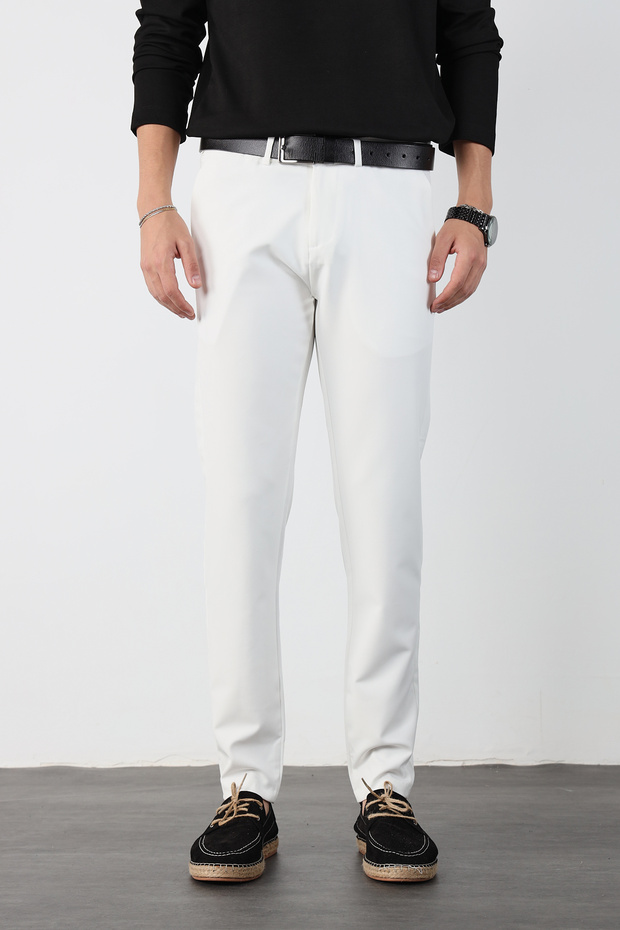 Hidden Waist Elastic Flexible Fabric Slim Fit Pants