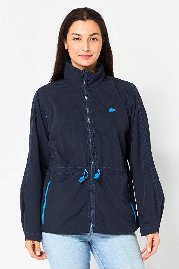 Women Embroidered Logo Parka Jacket, Navy
