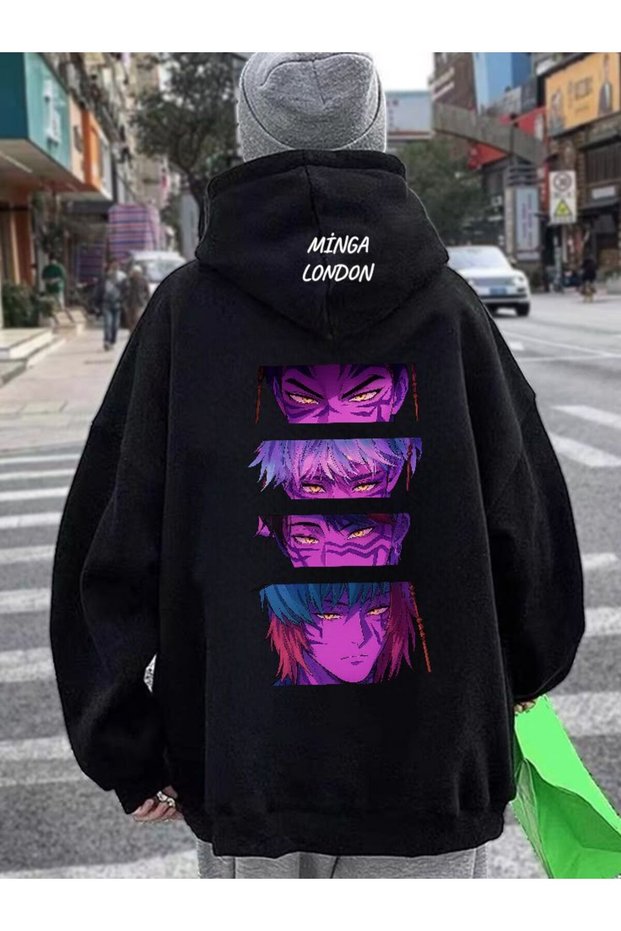 Unisex Demon Hunter Style Colorful Back Print Black Oversized Sweatshirt