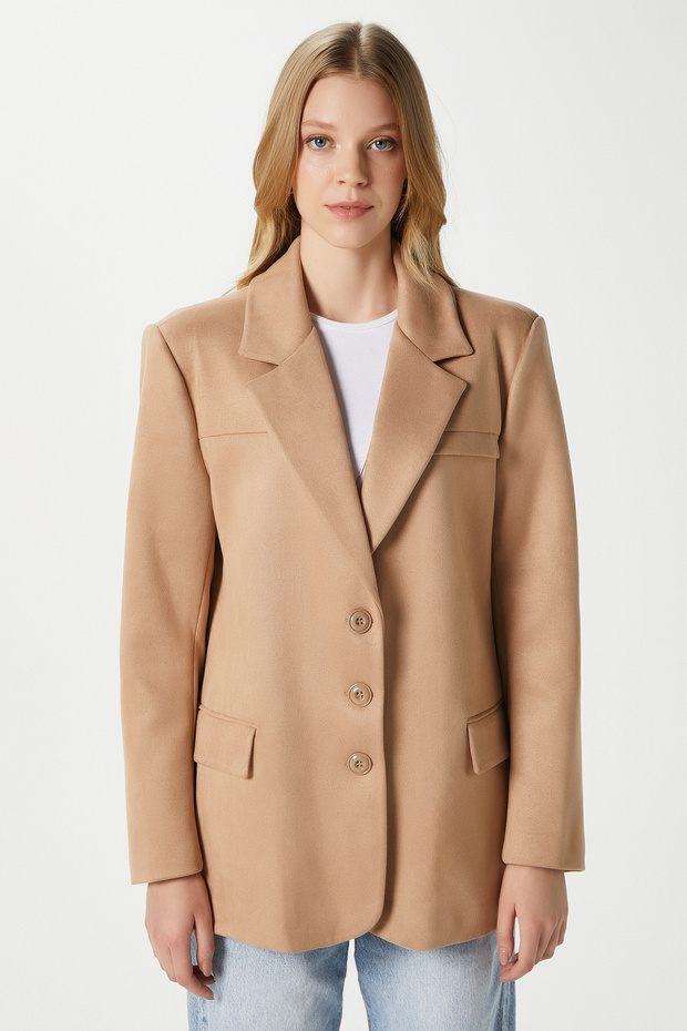Kadın Thomas Süet Taba Blazer Ceket: - 5
