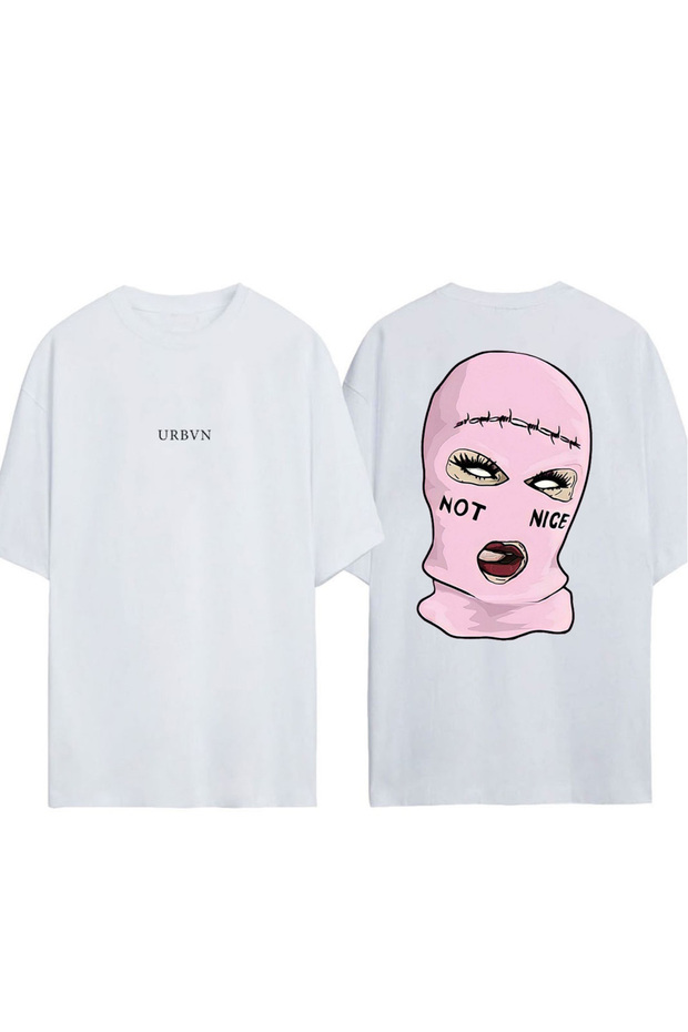 Gang Mask Design Printed White Oversized T-Shirt