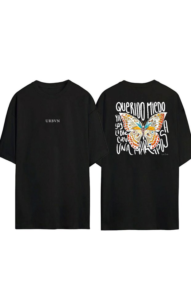 Butterfly 6 Design Printed Black Oversized t Shirt