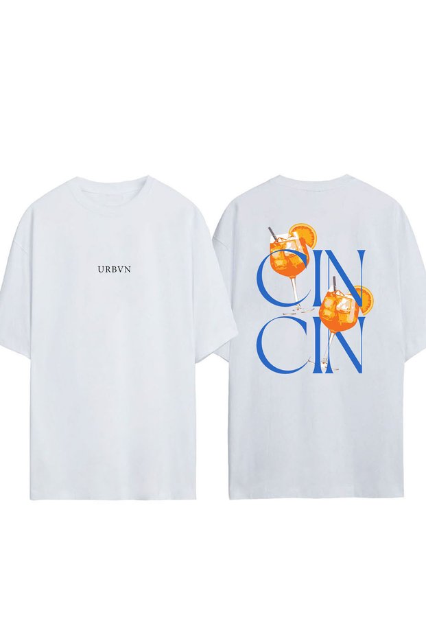 Cin Cin Design Printed White Oversized T-Shirt