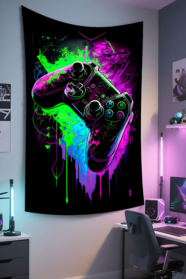 Vertical Gamer Wall Covering – Gaming Themed, High-Quality Fabric, Tapestry Wall Carpet