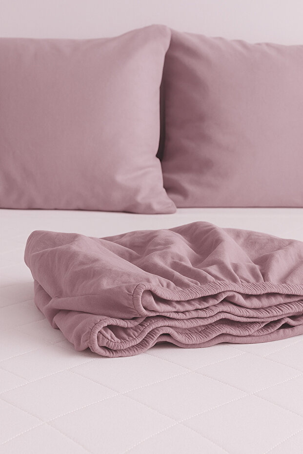 Stonewashed Fitted Sheet Double and King Size + 2 Pillowcases with Pouch 100% Cotton