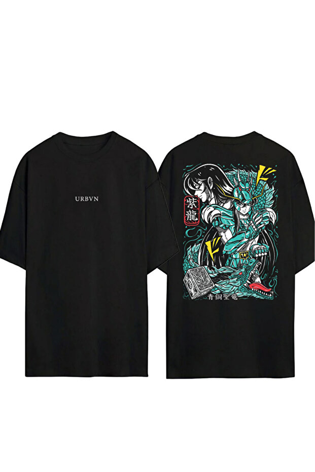 Animee 7 Design Printed Black Oversized t Shirt