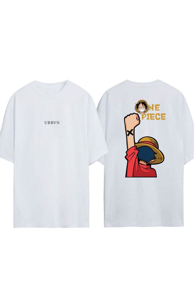 One Peace 3 Design Printed White Oversized T-Shirt