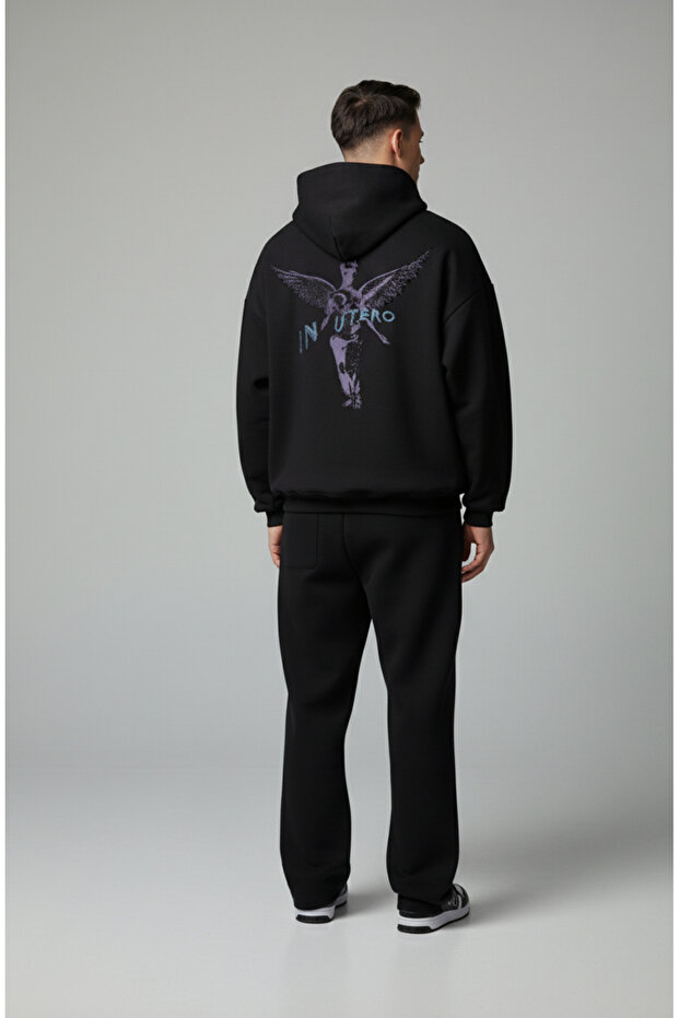 Black Hooded Fleece Nirvana in Utero Printed Unisex Hoodie Sweatshirt