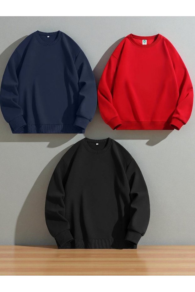 3-Pack Fleece-Lined Crew Neck Oversized Unisex Sweatshirt