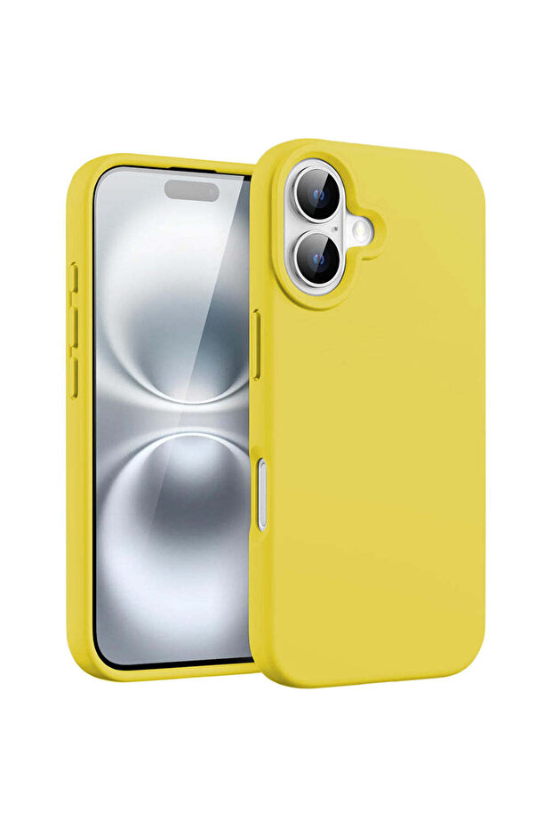 Soft Silicone Case iPhone 16, Microfiber Inside, Protective, Slim, Yellow - 1