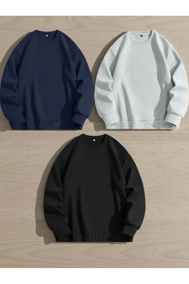 3-Pack Fleece-Lined Crew Neck Oversized Unisex Sweatshirt