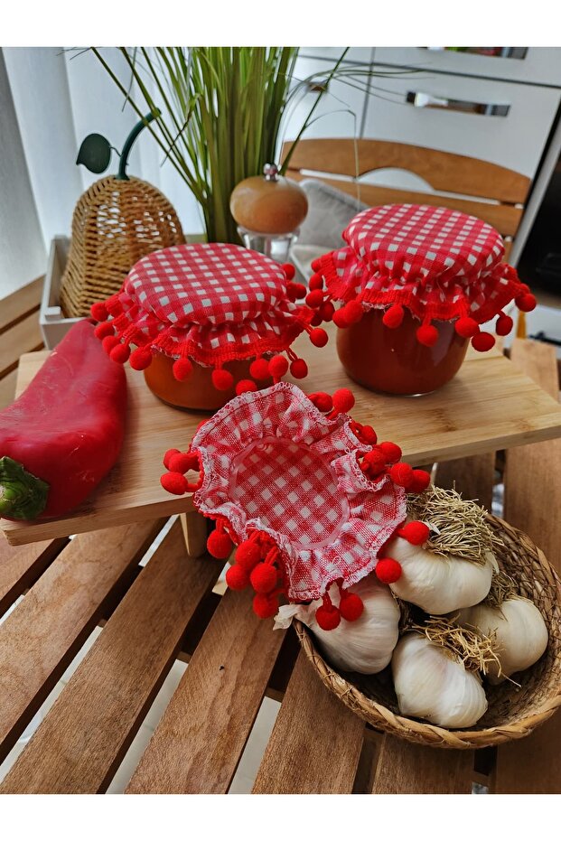 Red Gingham Canning Jar Lid Cover (6 Pieces)