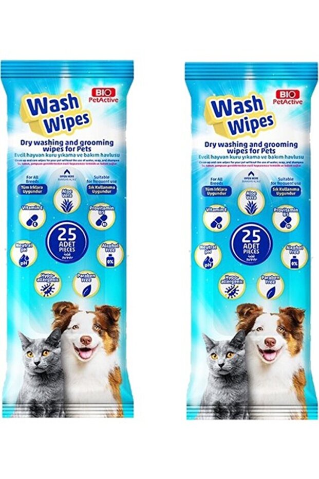 Bio Pet Active Wash Wipes Dry Washing and Care Towel 25 Li X 2 Pack