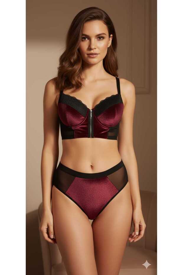 Velvet Zippered Supported Bra Set