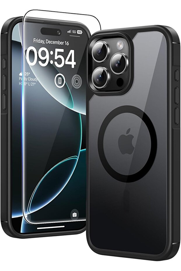 Magnetic Case for iPhone 16 Pro 6.3" with Screen Protector, MagSafe Compatible - Black