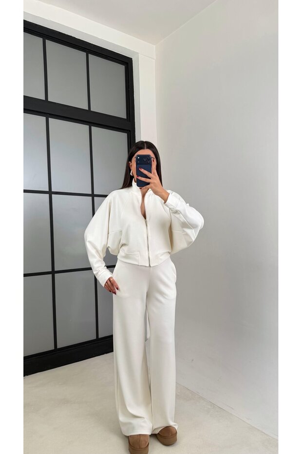Modal Fabric Zippered Cardigan Pants Tracksuit Set