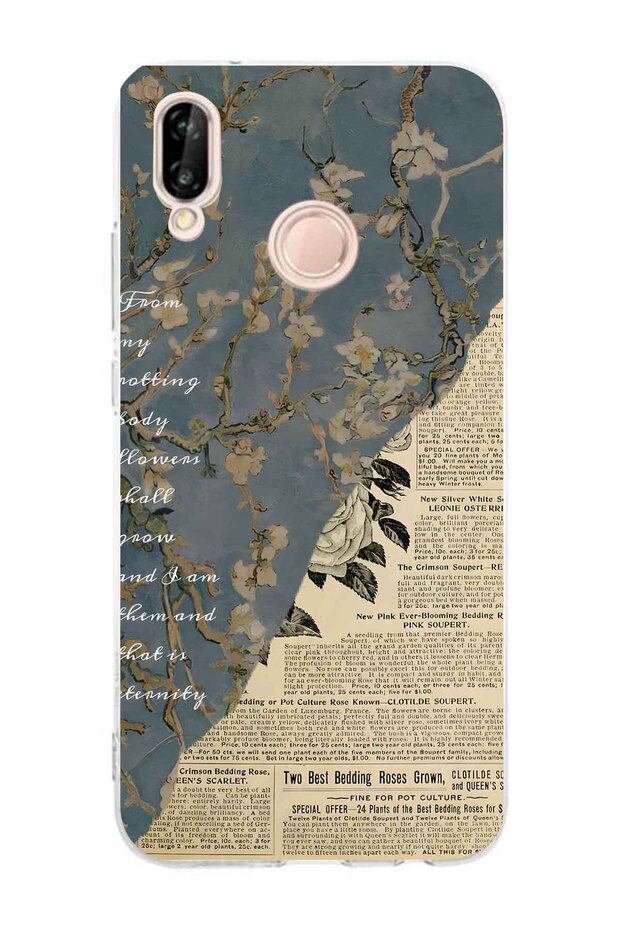 Huawei P20 Lite Compatible Vintage Newspaper Collage Pattern Transparent Phone Case
