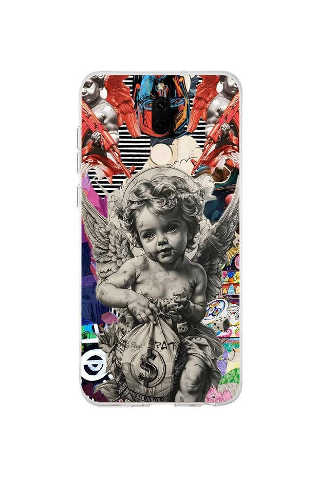 Huawei Mate 10 Lite Compatible Angel Collage Patterned Transparent Phone Case
