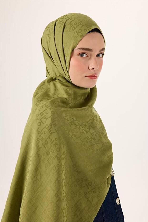 Cotton Polyester Liva Shawl Light Green Non-Slip Tok Duruşlu 90X200